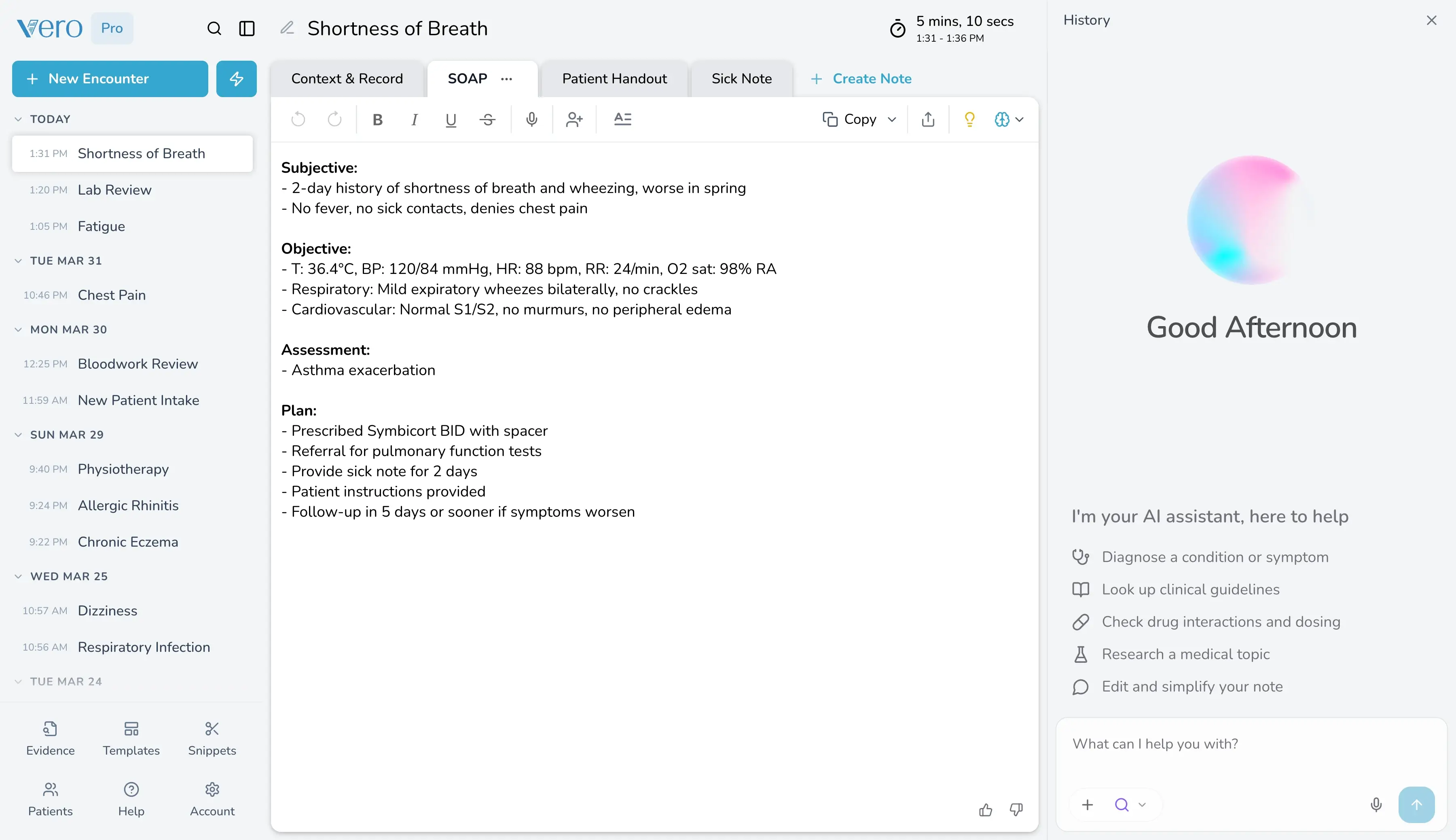 Vero Scribe dashboard